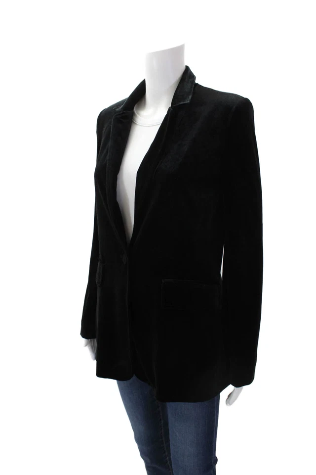inTempo Firenze Womens Collared Single Button Velvet Blazer Black Size S - Image 3 of 4