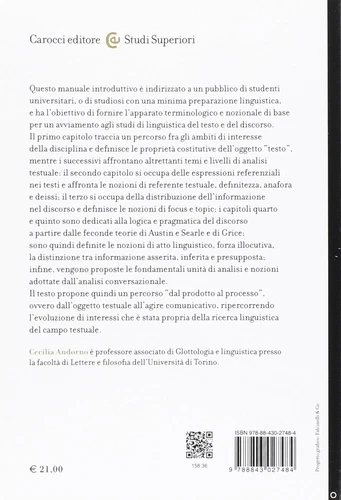 Cecilia M. Andorno Linguistica testuale. Un'introduzione (Tapa blanda) - Imagen 2 de 2