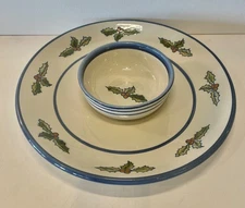 Louisville Stoneware Holiday Christmas Holly Berry Chip & Dipper 12"
