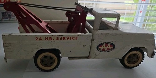Vintage 1960s Tonka AA Wrecker Truck Pressed Steel 24 Hr Service Truck Tow
