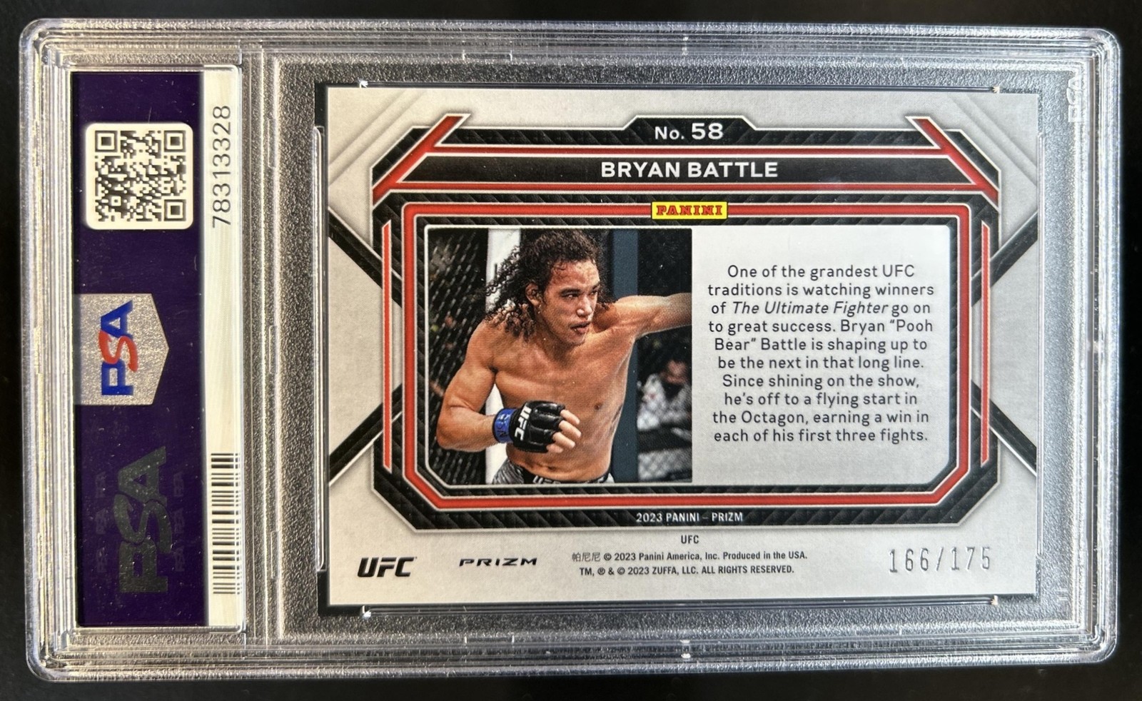 2023 Panini Prizm UFC Bryan Battle RC Blue Prizm Rookie #/175 PSA 10 GEM MINT view 2