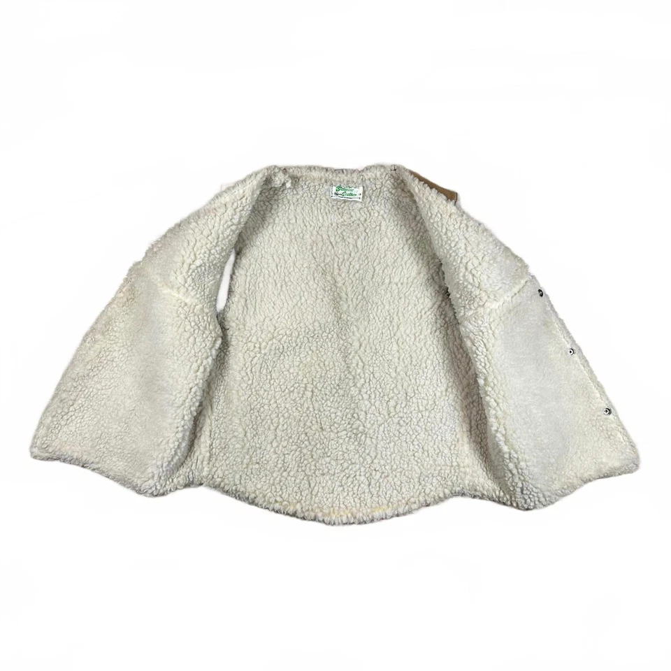 70s Genuine Leather Mens Vest Size 40 Brown Vintage Sherpa - Image 3 of 4