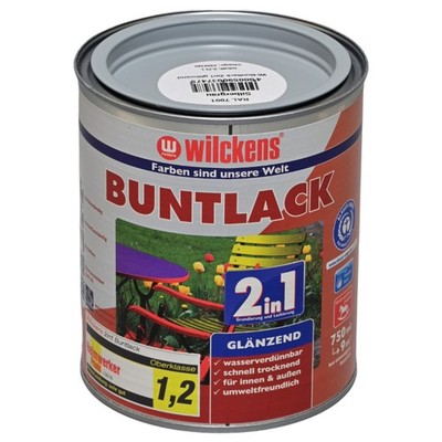 Wilckens Buntlack 2in1 750ml Silbergrau Hochglanz Metalllack Lack Lackfarbe Acry