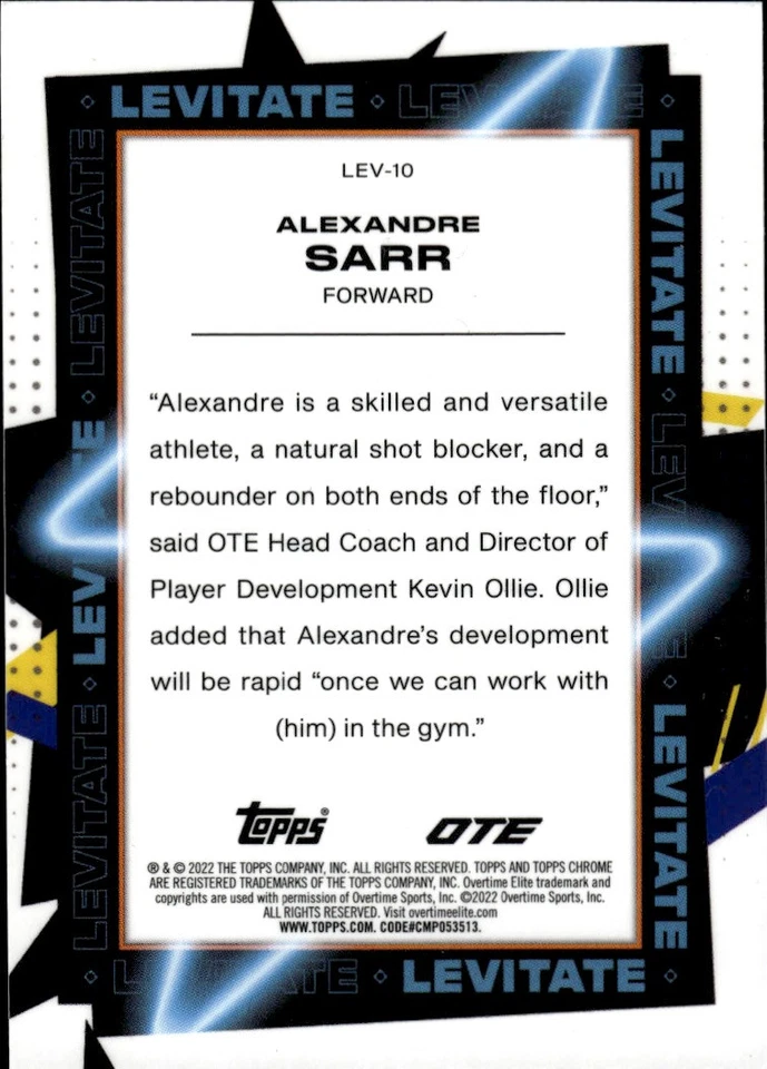 2021-22 Topps Chrome Overtime Elite Levitate #LEV-10 Alexandre Sarr Overtime - Image 2 of 2