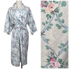 Vintage Earth Angels M/L Cotton Floral Robe Kimono Sleeve Tie Waist 80s 90s
