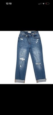 RISEN JEANS Womens 5 27 Blue RDP5063 Distressed Straight Leg High Rise Denim