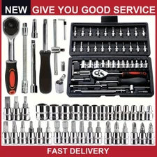 46Pcs Socket Set Car Repair Tool Ratchet Torque Wrench Kit 1/4" Drive with Box=+