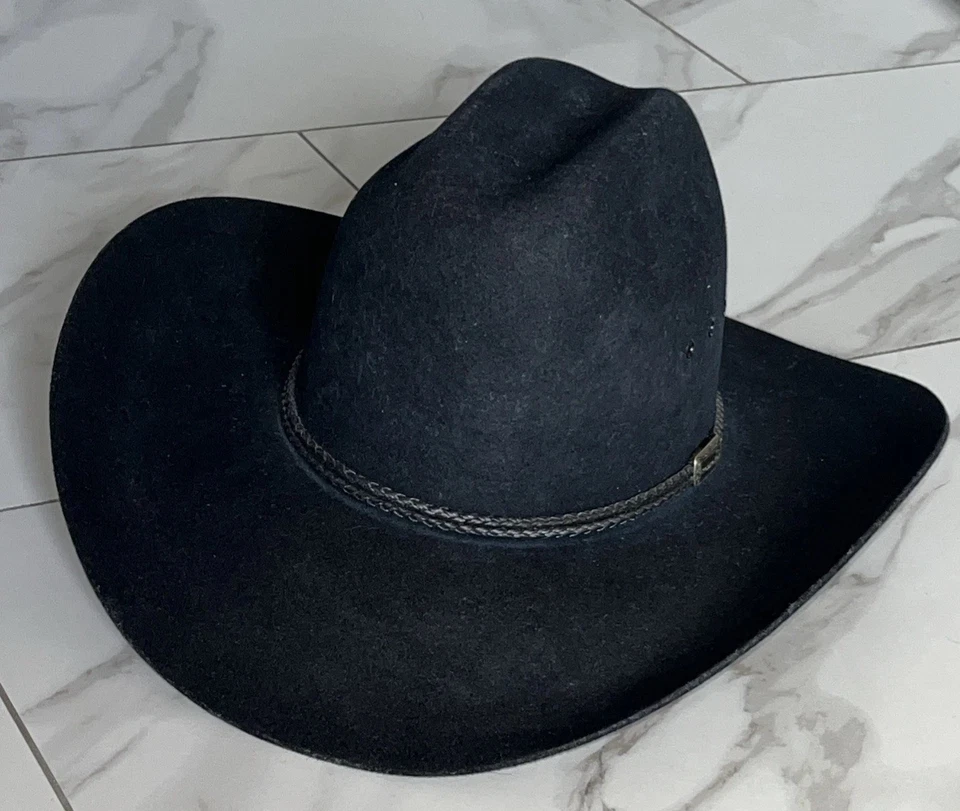 Sombrero de Vaquero Rodeo King RCC Western Stores 3X Fieltro de Lana Negro Borde Trenzado Talla 7 Foto 3 de 4