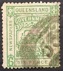 1906 Queensland Australia 6d Green Railways Parcels stamp P12.5 WMK Antique Loco