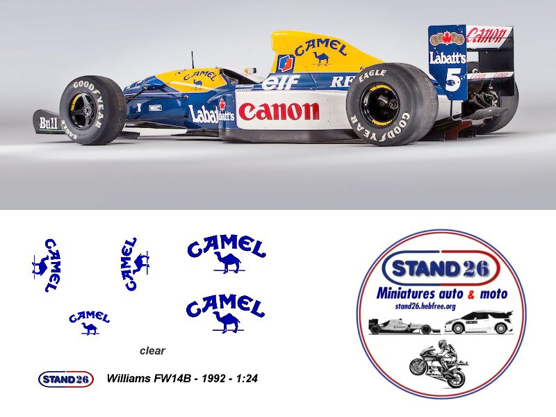 ウィリアムズ FW14 ボディステッカー 絶版 359 Decals camel Williams FW14B Mansell 1992 for Altaya 1/24