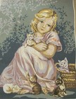 Painted Needlepoint Canvas SEG de Paris CAT GIRL 14.5” x 20” Tapestry Charming — photo 1