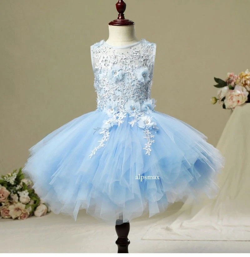 Vestido Hi-Lo Flor Niña Desmontable Tren Niños Pequeños Concurso Adolescentes Niños Azul Foto 2 de 4