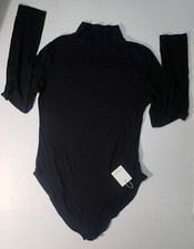 MANGOPOP Womens Mock Long Sleeve Turtle Neck Black Bodysuit Jumpsuit Large NWT