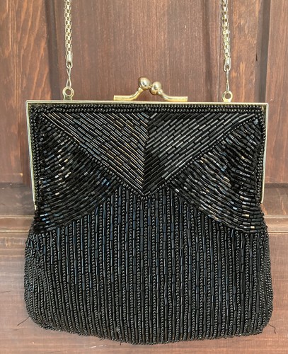 la regale black beaded purse
