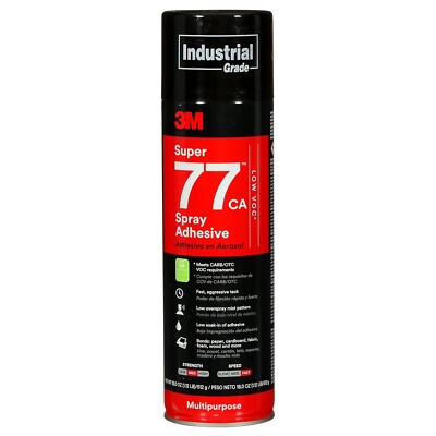 3M  Multi-Purpose Super 77 Spray Adhesive, Low VOC Clear, 24 oz. Aerosol Can