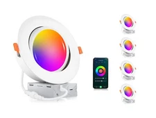 CLOUDY BAY [4 Pack] 6 inch Gimbal Smart WiFi LED Recessed Lights,RGBCW Color ...