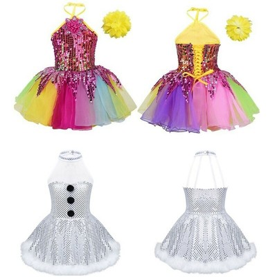 Kids Girls Ballet Tutu Dance Dress Sequied Outfits Stage Performance Costumes