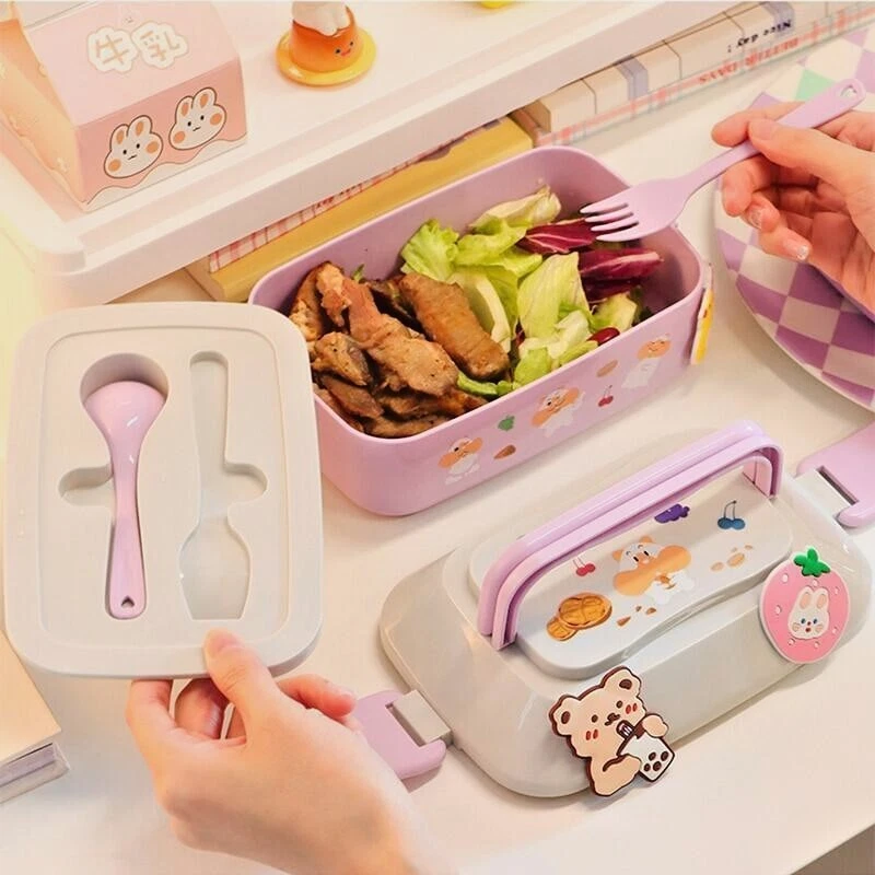 Kawaii Portable Lunch Box For Girls School Kids Plastic Picnic