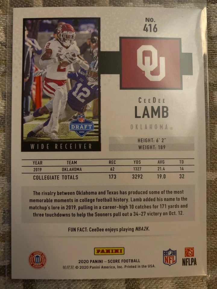 2020 Score CEEDEE LAMB # 416 Red Parallel ROOKIE🔥🔥🔥 Cowboys MINT - Image 2 of 2