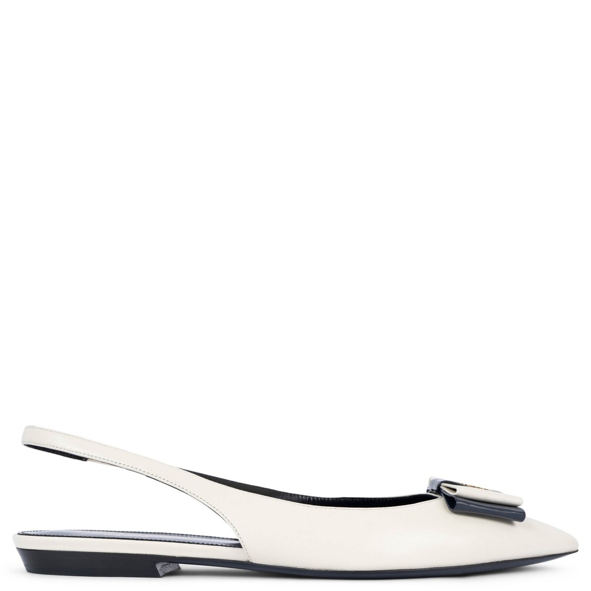 70044 auth SAINT LAURENT cream navy leather 2021ANAIS Slingback Flats  Shoes 38