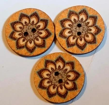 3 Multi-Color Sewing Buttons Crafting Wood 2 Hole Flat 1" 