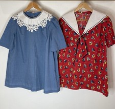 Lote De 2 Blusa De Maternidad De Colección Años 80 Cuello Marinero Cuello Encaje (defectos Caseros