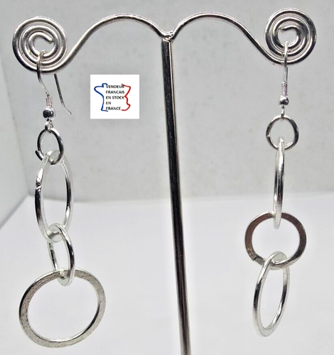 Boucles D'oreilles Fantaisie Pendantes Argentées - Fermoir Dormeuse - Acier Inoxydable - Neuf Sans Emballage