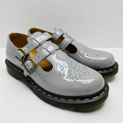 Dr Martens 8065 Patent Leather Gray Mary Jane Double Buckle Shoes Womens US  8 | eBay