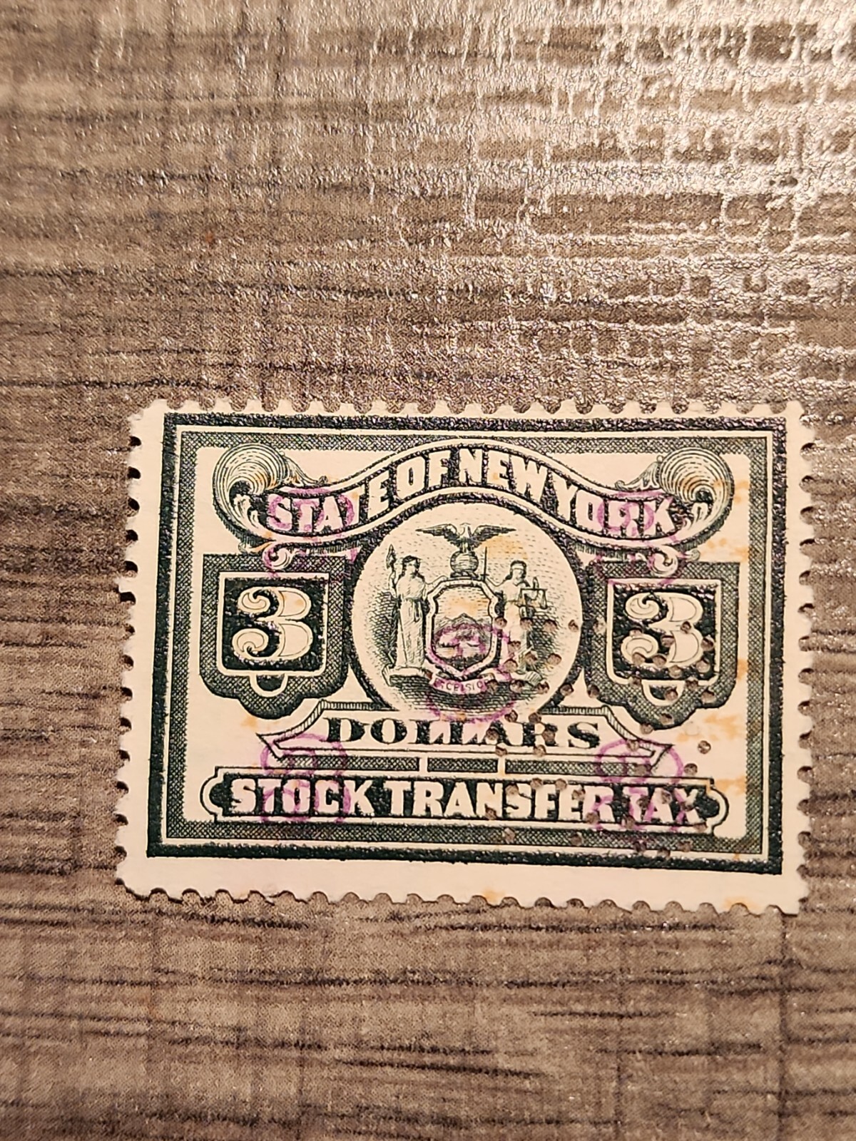 US Stamps Revenue 3 State of New York Stock Transfer Tax Stamp Used
