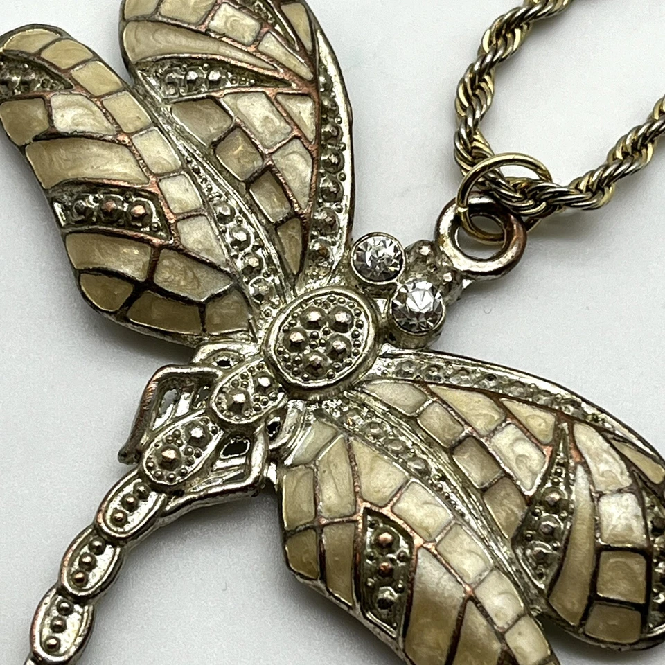 Collar Colgante Libélula Estrás Esmaltado con Cadena Chapada en Oro 14k 20" LEER Foto 3 de 4