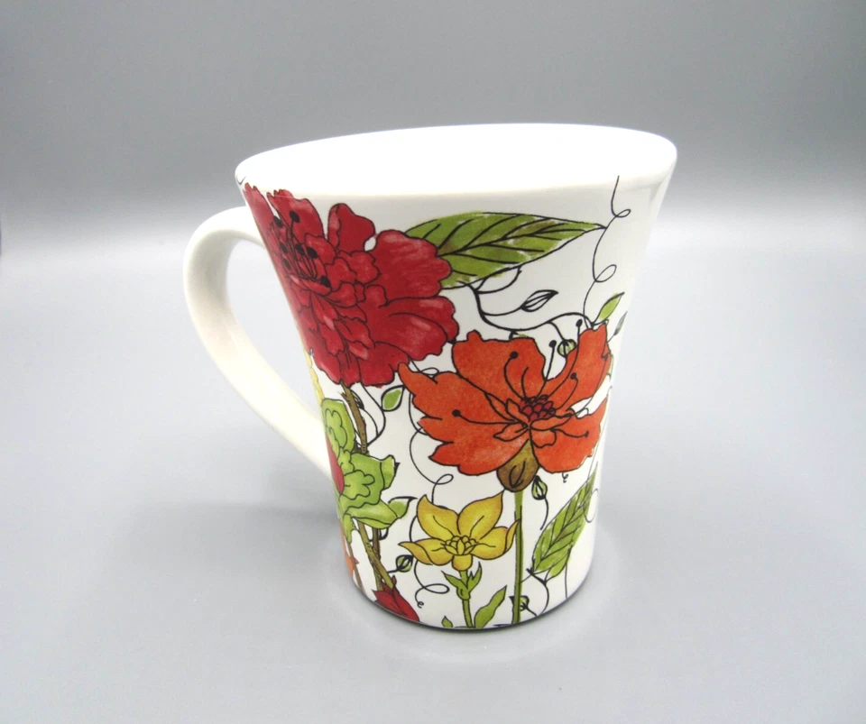 Caneca de chá floral multicolorida branca internacional certificada 14 oz (266) - Imagem 3 de 4