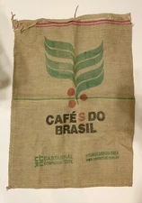 Cafe's Do Brasil 50 lb. Burlap Coffee Bean Bag Colorful Sack ~38” by 28”