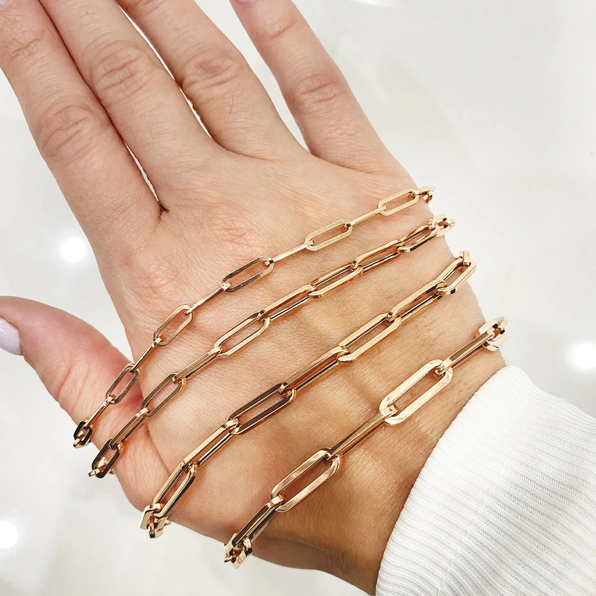 14K Solid Rose Gold Paperclip Bracelet | Oval link Bracelet