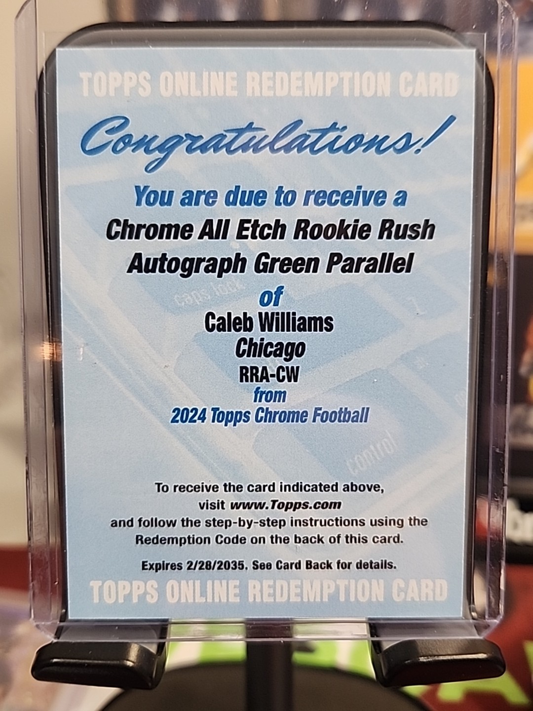 2024 Topps Chrome Football CALEB WILLIAMS RC Rookie Green Auto /99 Redemption SS