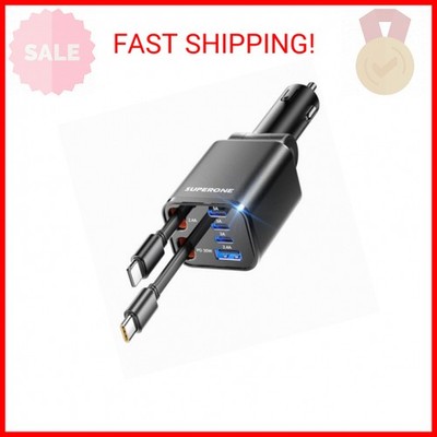 Retractable Car Charger, SUPERONE 99W Car Phone Charger with Cables Fast Chargin