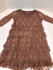 Wrangler Women’s Lace Dress Size Medium Color Brown Long Sleeve Ruffles 