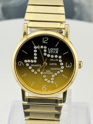 Vintage Lone Star Texas Unisex Quartz Watch Rhinestone State Dial 1980s 