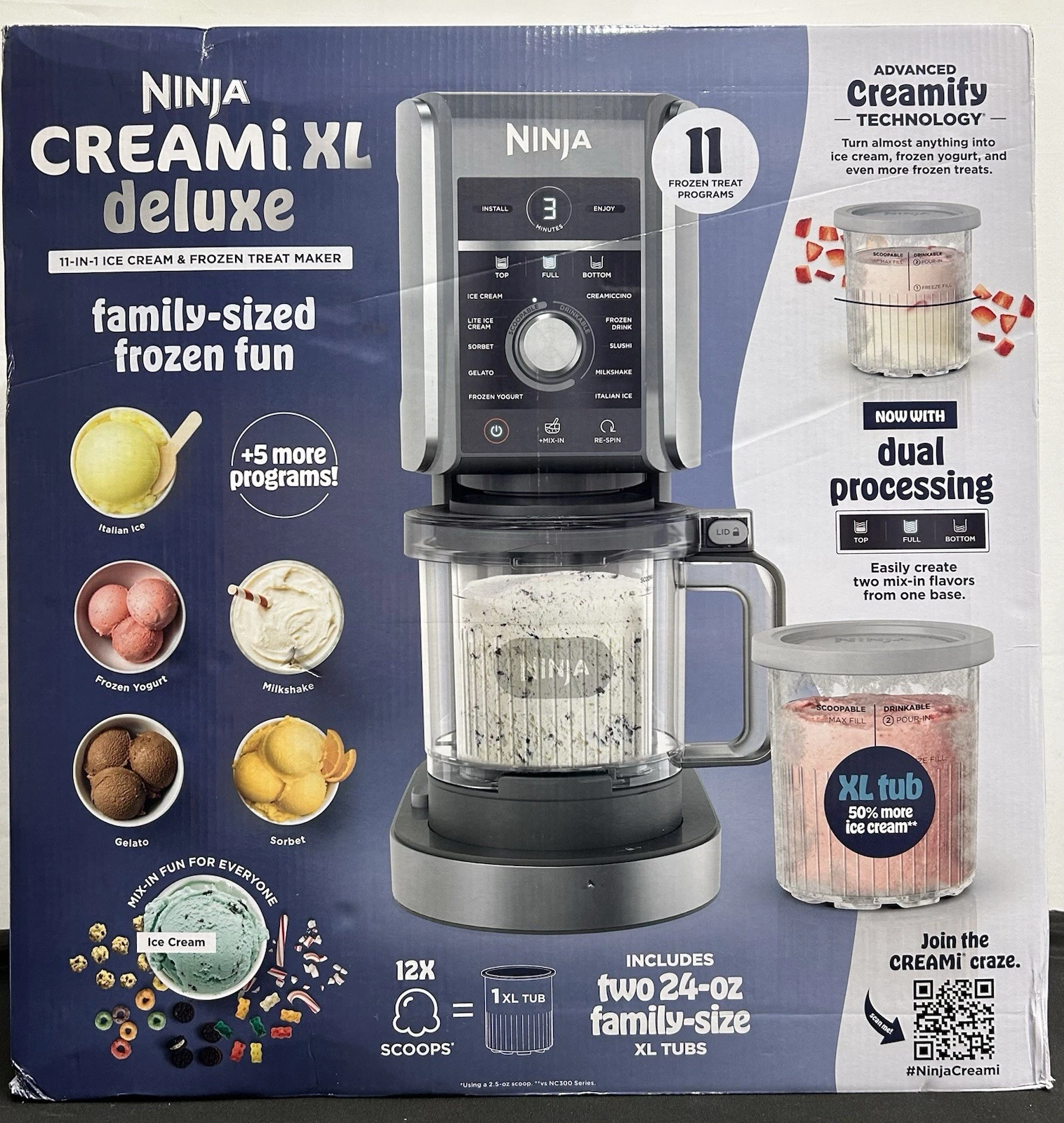 Ninja CREAMi Deluxe 11-in-1 XL Ice Cream Maker w/ Two 24-Oz. Pints - NC501 - NEW