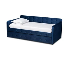 Baxton Studio Jona Navy Blue Velvet Upholstered Twin Size Daybed with Trundle