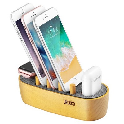  UKCOCO TS071 5-in-1-Ladeständer aus Holz, Ladedock, kompatibel mit AirPods,
