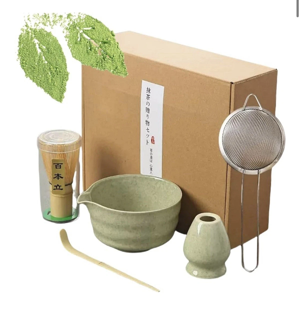 5Pcs Matcha Tea Set with Whisk, 500ml Ceramic Bowl, Scoop Holder Handmade kit