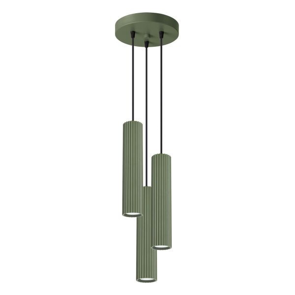 Suspension luminaire vert olive GU10 Karbon 3 spots pour plafond haut