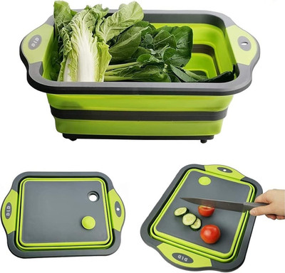 【Upgrade】D L D Collapsible Cutting Board with Colander Containers, Foldable Food