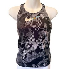 Nike Girls Camo Crossback Tank Top Black White Gray Iridescent Silver Swoosh L