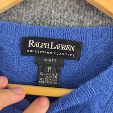 Vintage Ralph Lauren Black Label Sweater Women Medium Cashmere Cable Blue Preppy