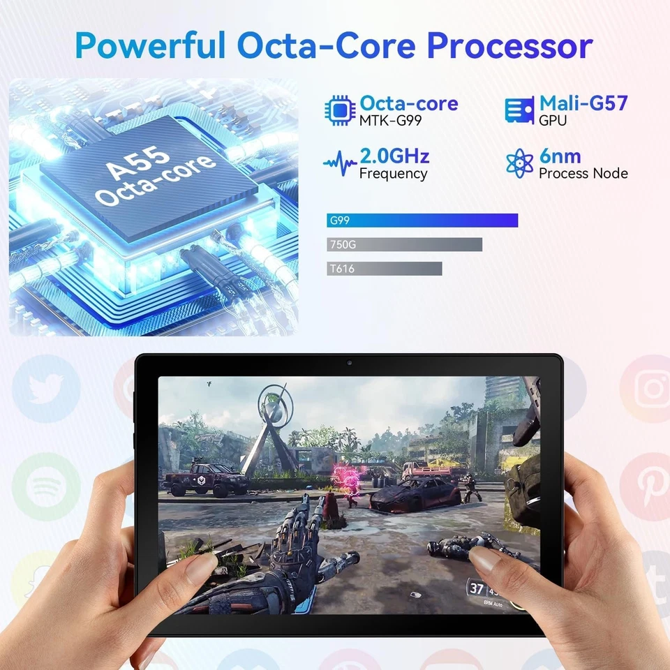 Ainmel 10 inch Tablet, Tablets Android 14 8GB RAM 64GB ROM,1TB TF Card Expand, 1 - Image 3 of 4