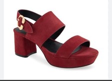 AEROSOLES CAMERA PLATFORM SANDAL SIZE 7 1/2 M - POMEGRANATE SUEDE LEATHER