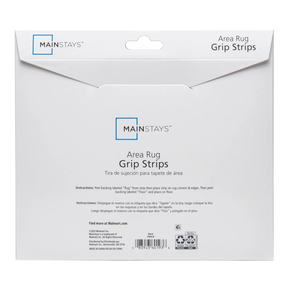 Mainstays Alfombra Antideslizante Reutilizable Tiras de Agarre Negro 1"x7" Paquete de 8 para Alfombras de Área Foto 2 de 4