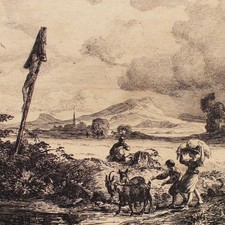 Friedrich Preller der Ältere Hirte Wegekreuz Kunst Weimar Orig Radierung 19 Jh.