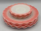 Hazel Atlas Pink Crinoline Ripple Ruffle Set of 4 9" Plates and 4 Saucers 5.5"